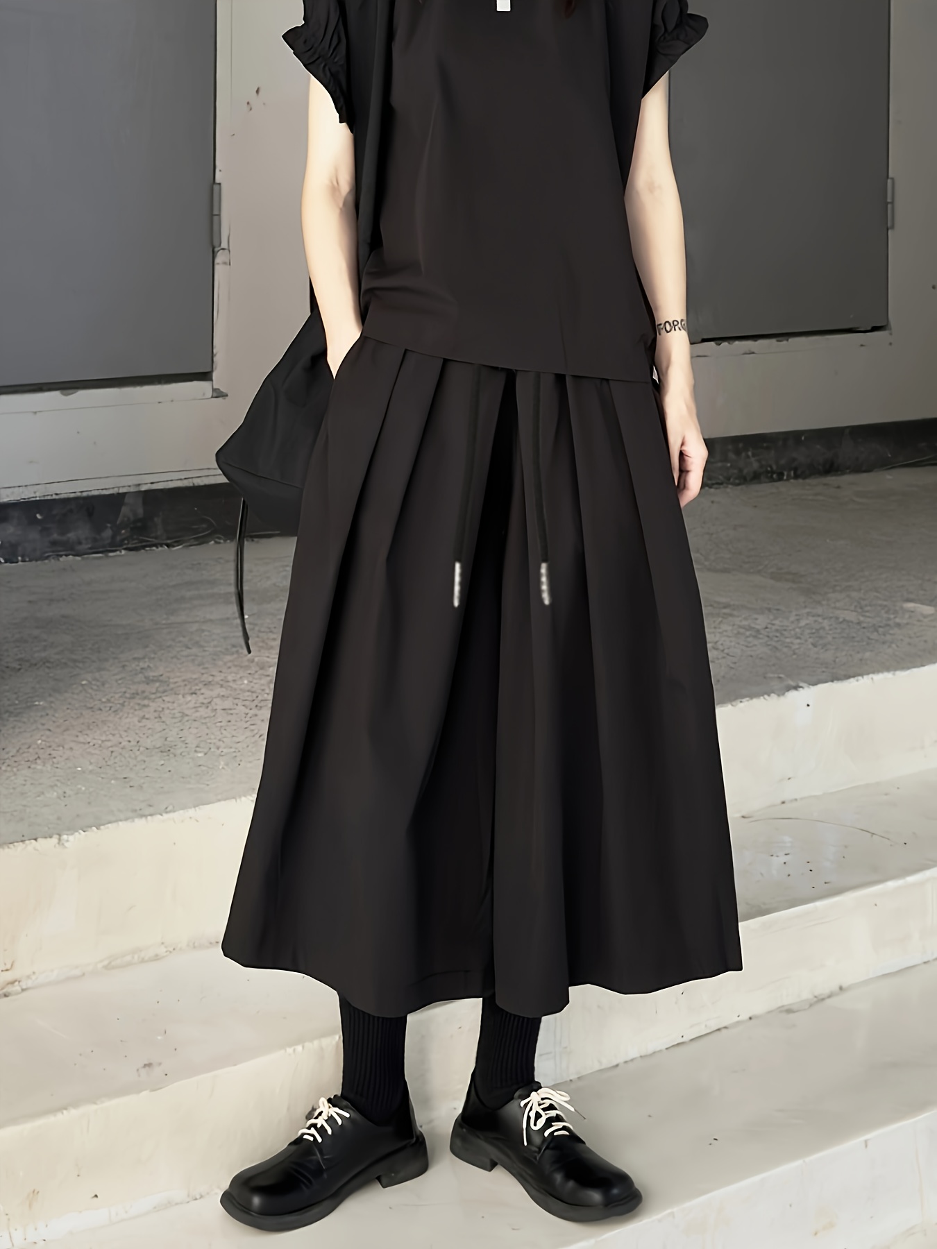 womens high waisted black pleated skirt pants japanese Temu