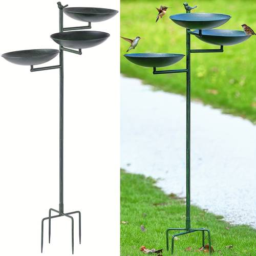 43 h 3 tier bird baths for outdoors free standing birdbath and feeder 3 in 1 metal and feeders with 4 prong stake tall heavy duty bird bath dark bath stand