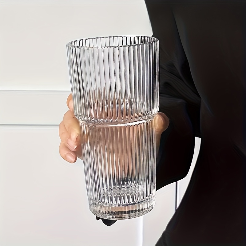 600ml striped glass cup with lid straw large capacity for coffee tea iced milk americano and latte durable stylish beverage glass coffee cup americano drinkware elegant drinkware natural drinkware Product details 5