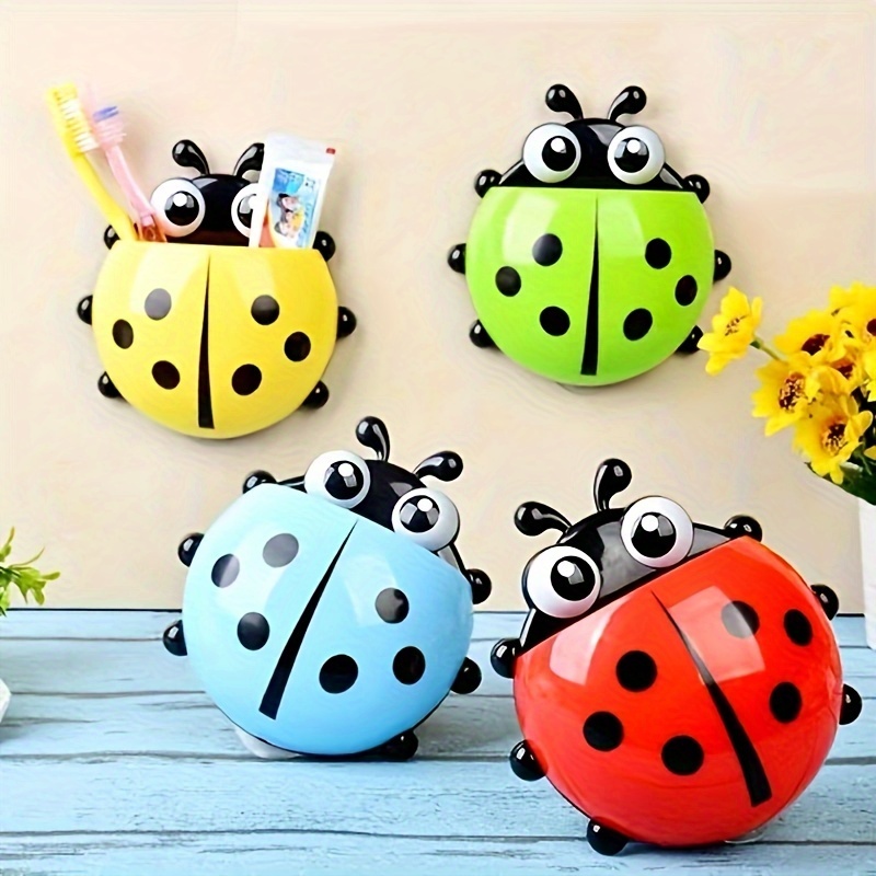 

1pc Ladybug Toothbrush Holders, Wall-mounted Suction Cup No-drill Toothbrush Storage Rack, Plastic Cartoon Toothbrush Holder, Bathroom Decor