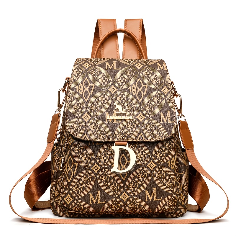 TEMU Women's Large Capacity Vintage Striped Backpack - Lightweight Multi-pocket Schoolbag With Hidden Compartments, Soft For Travel,, College - /, Ideal Gift For Students & Professionals