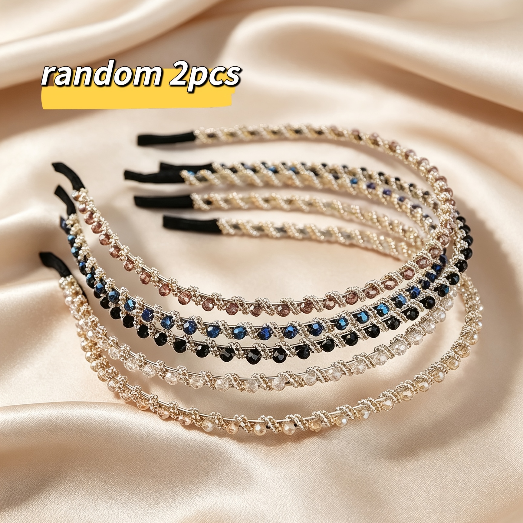 TEMU Random 2pcs Imitation Crystal Shiny Gemstone Headbands For Women, Non-slip Design, Suitable For Use During Face Washing, Random Colors