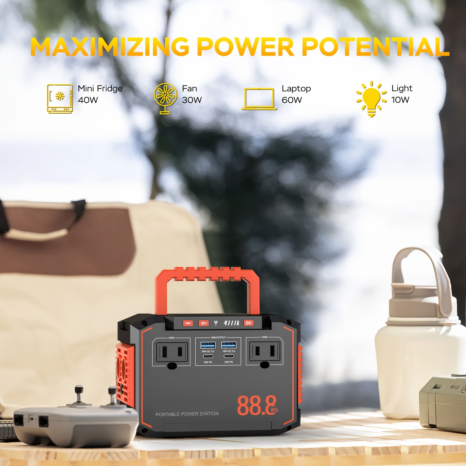 100w 300w solar generator portable power station 88 8wh 111wh 240wh with 30w solar panel with 2 ac usb c pd usb qc3 0   output led emergency power light for camping tents emergency outdoor home use cpap fans laptops emergency gifts Product details 3