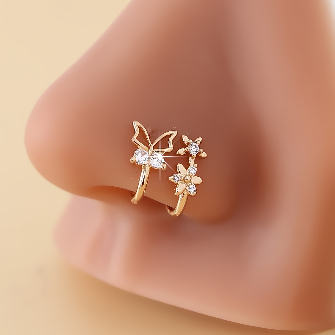 Image of 2 Flower Nose Clips, Cute And Easy Bohemian Style Nose Jewelry, Non-piercing Nose Rings, Nose Studs, Daily Gift Nose Clips