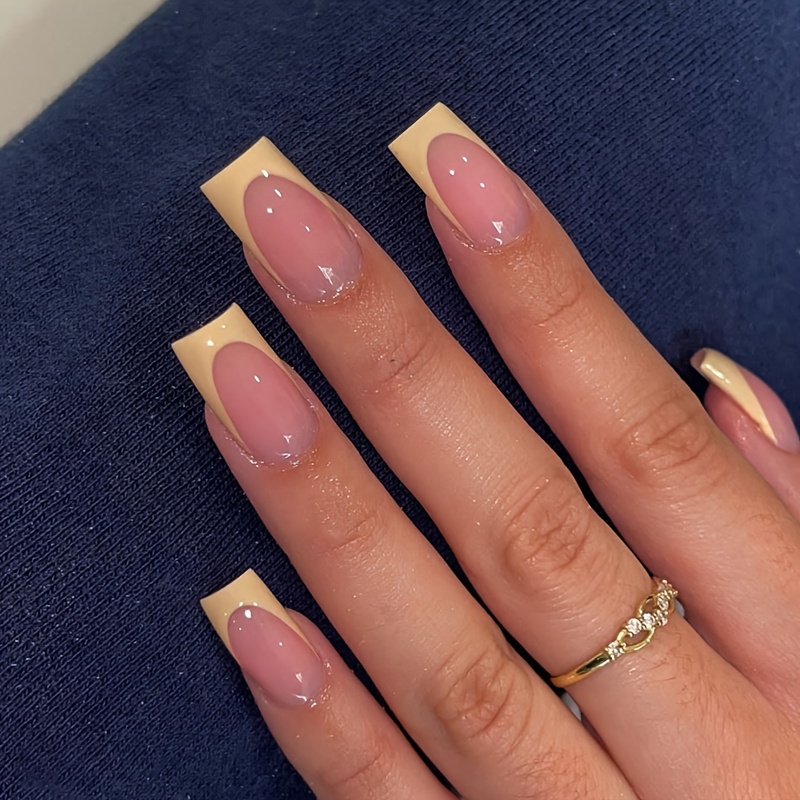 24pcs Of Simple Yellow French Spring Summer Lemon Yellow European And In The Long Fake Nail Fashion Bright Eye Nail