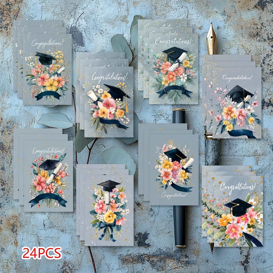 TEMU 24pcs Exquisite Postcards Greeting Cards, Graduation Season Postcards, Holiday Postcards "graduation , Floral Embellishment, Warm And Elegant!"