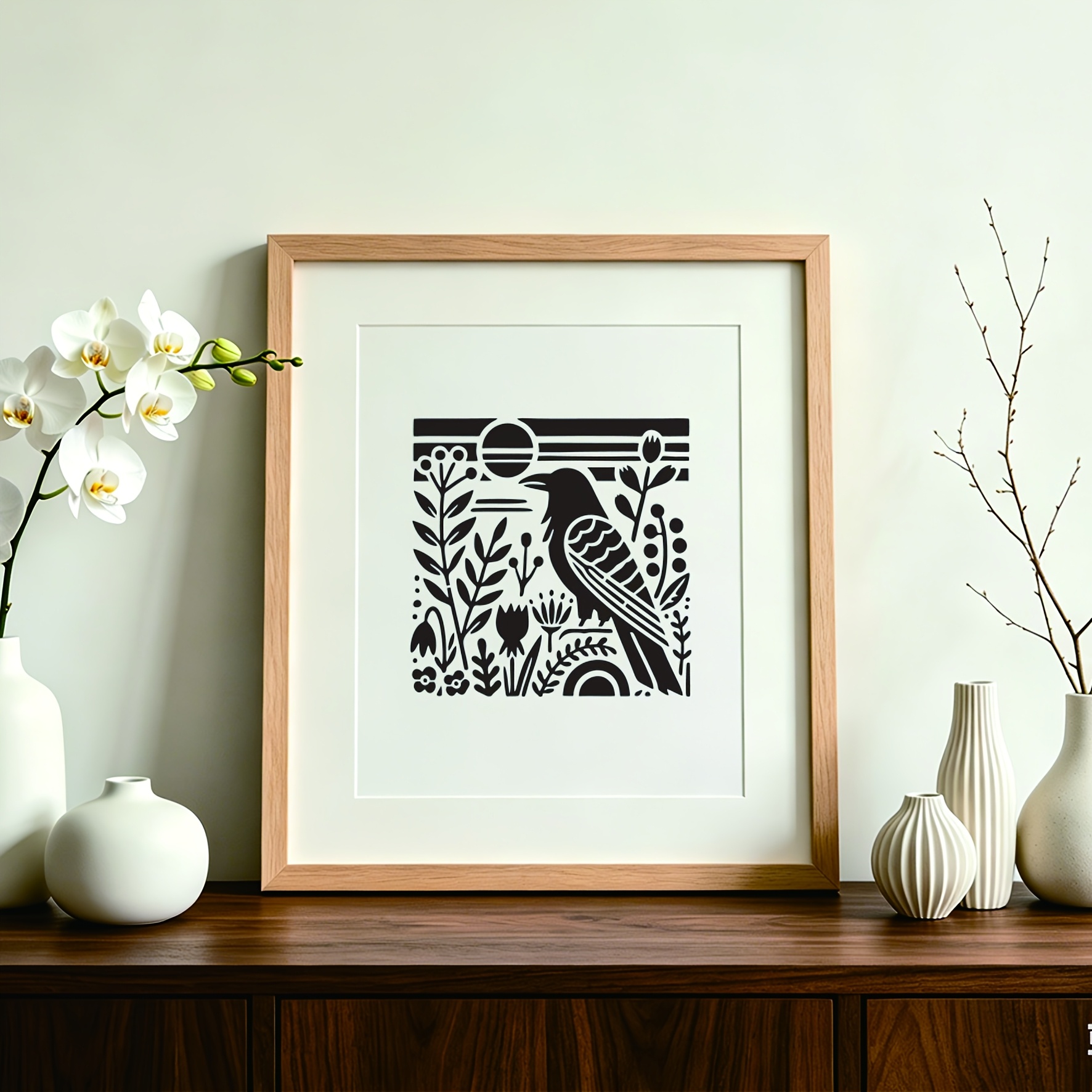 Folk Art Crow Bird Landscape Template