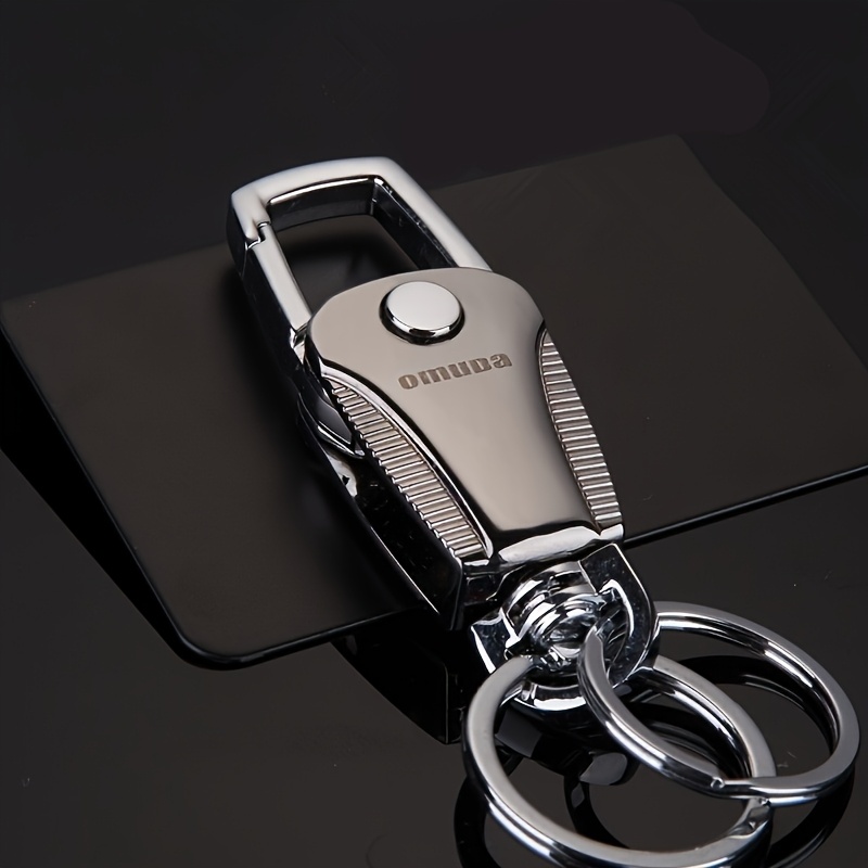 A Customizable Stainless Steel Snap Hook Keychain with Engraved Logo, Featuring Polyester Fiber, a Durable Unisex Key Ring with a Foldable Design, a Waist-hanging Car Key Holder Accessory with Self-Defined Text