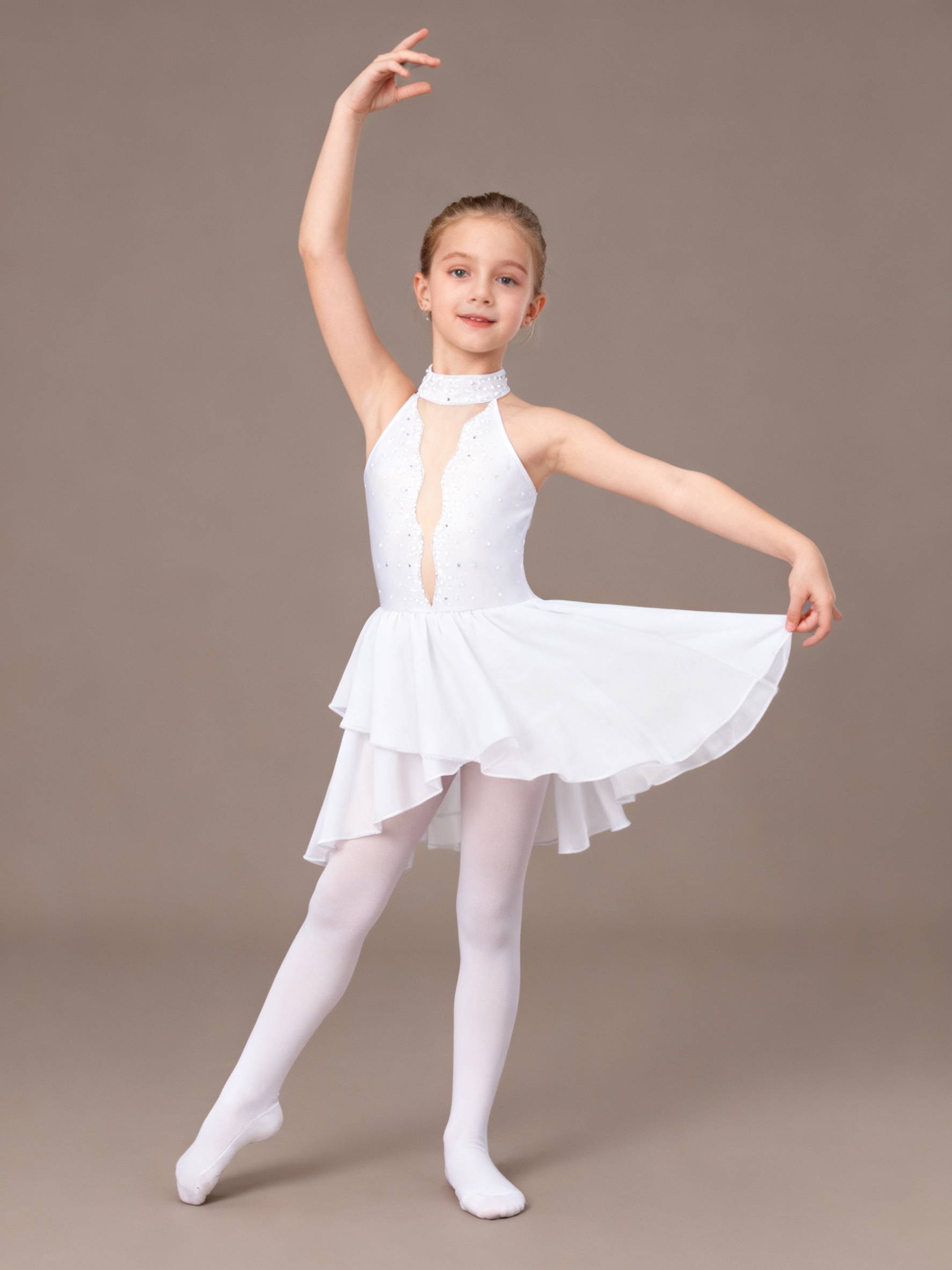 kids girls sleeveless halter neck gymnastics ballet leotard dress   figure skating modern dance