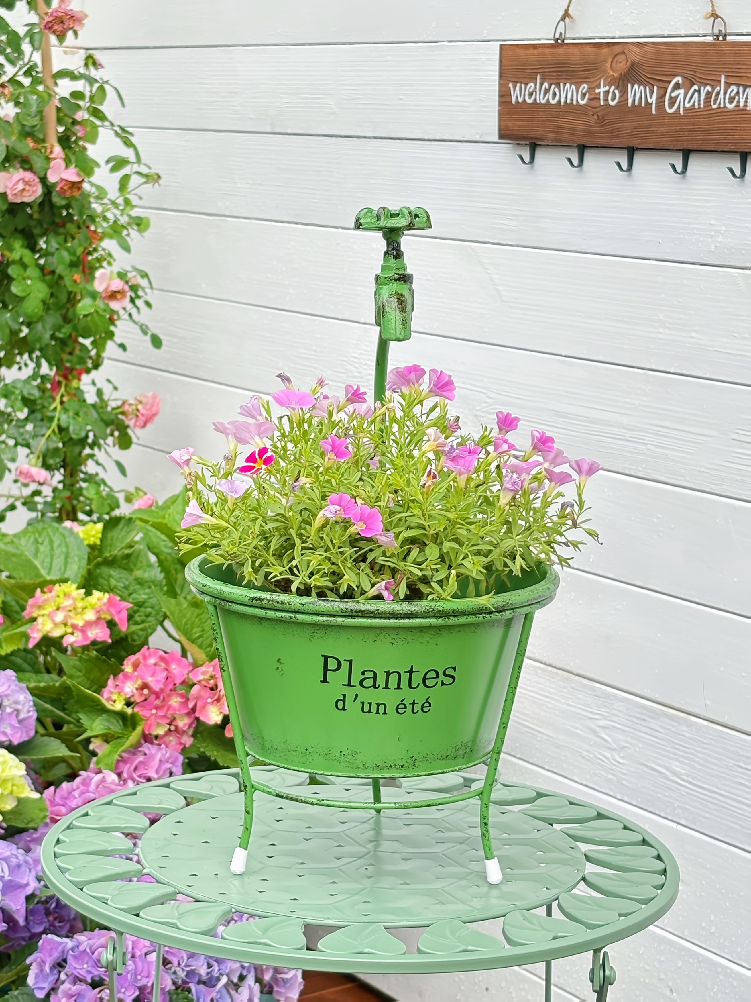 Vintage Metall Blumentopf Wasserhahn Design für Pflanzen, Sukkulenten Blumentöpfe, Garten, Hof, Außenbereich, Balkon Arrangement Garten Geschenk *