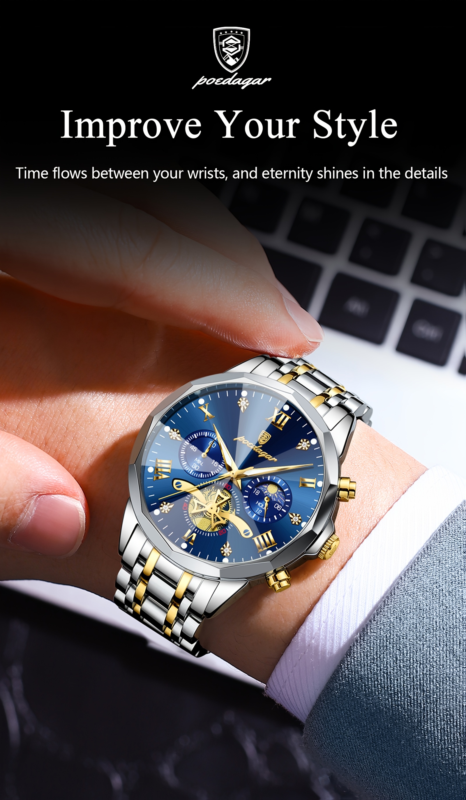   mens luxury watch waterproof luminous chronograph wristwatch with calendar stainless steel korean style quartz watch suitable for swimming daily wear ideal gift for christmas fathers day 3atm Product details 16