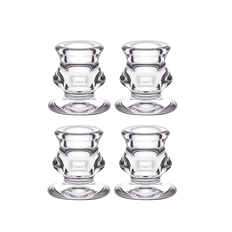 TEMU 4pcs Set Of Large-bellied Glass Candlesticks, Transparent Crystal Cone Candlesticks, Suitable For Weddings, Table Decorations, Home DÃ©cor,