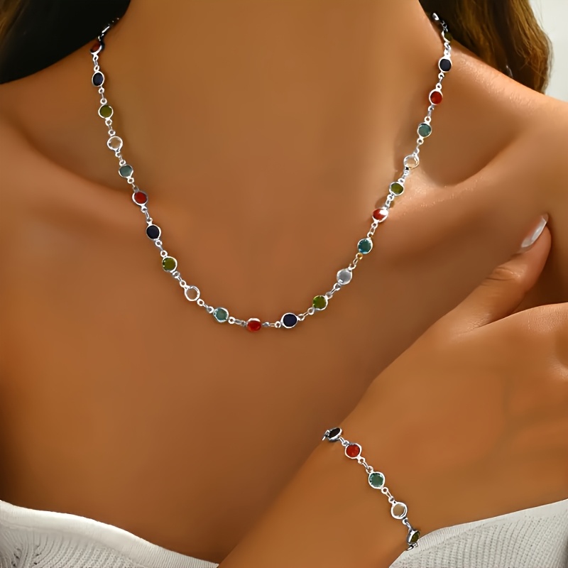 Image of ( And Color Are Random) 1 Bracelet + 1 Necklace, Women's Bohemian Candy-colored Jewelry Set, Suitable For Everyday Gatherings, Valentine's Day Gift, Mother's Day Gift, Family Gift