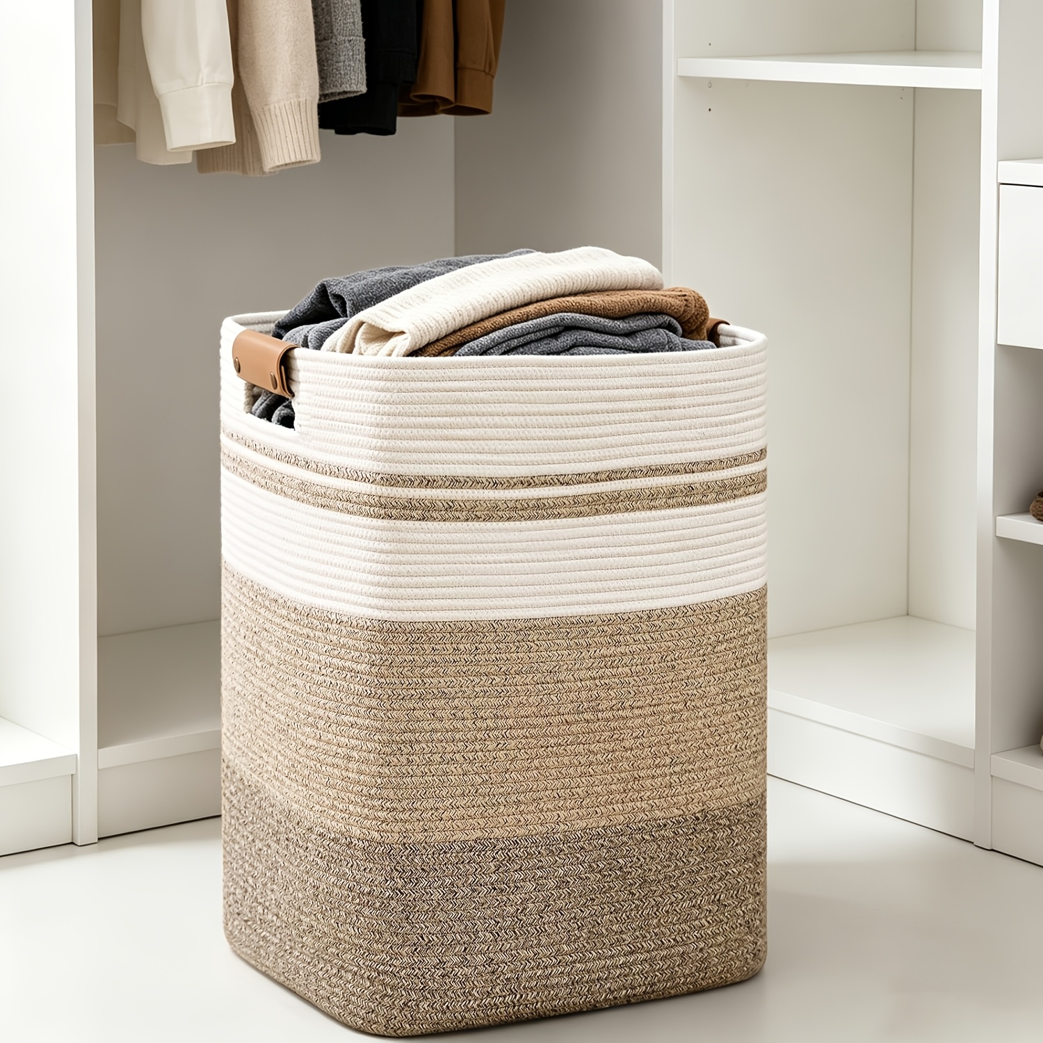 Rectangle Laundry Basket, Large Laundry Hamper with Handles, Blanket Basket for Living Room, Woven Decorative Storage Basket for Clothes, Gradient Yellow, Shelf Baskets