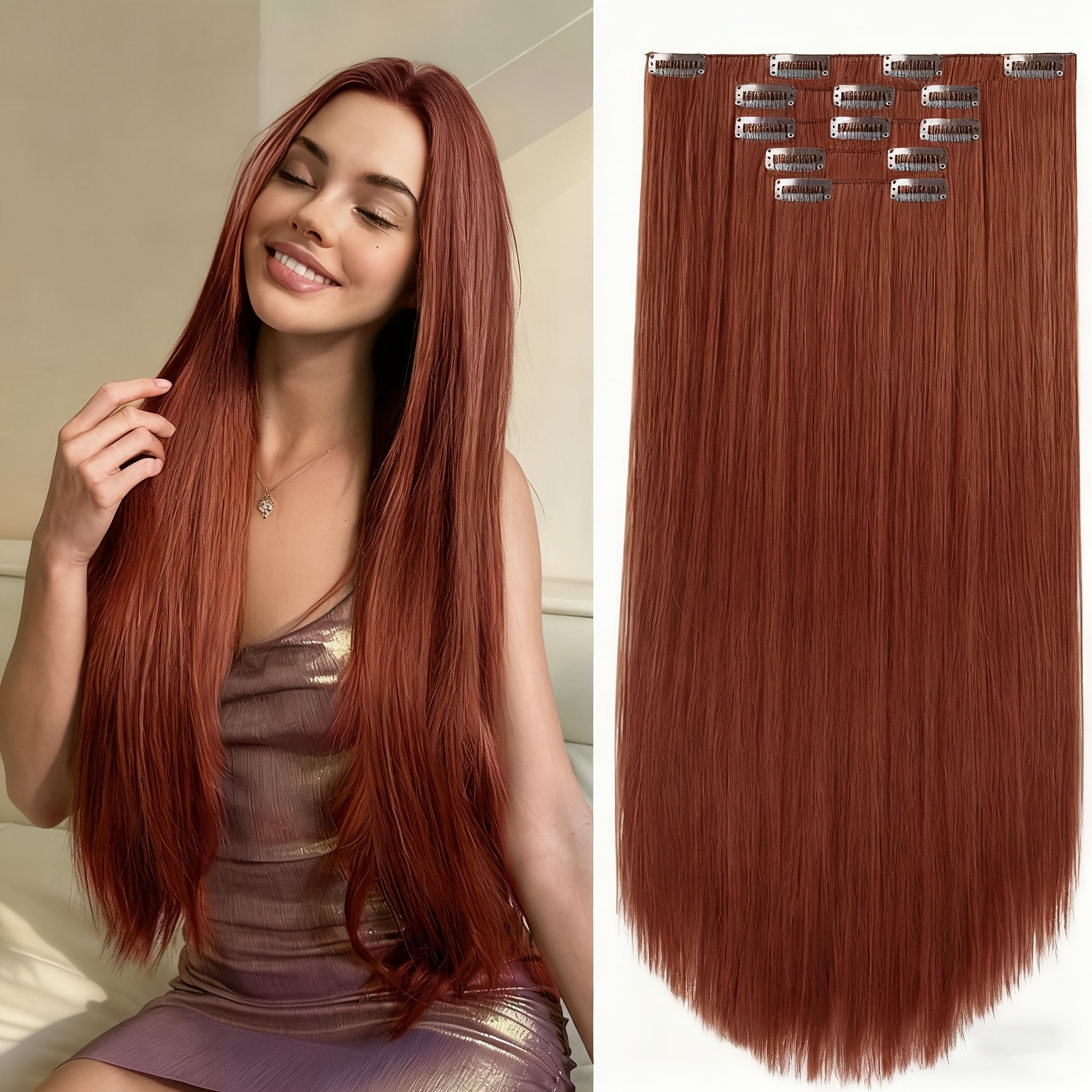 E-shop 5 Stück Clip-In Haarverlängerungen, 24 Zoll lang, mit Metallclips, geeignet für den täglichen Gebrauch Feiertagspartys wie Halloween Weihnachten