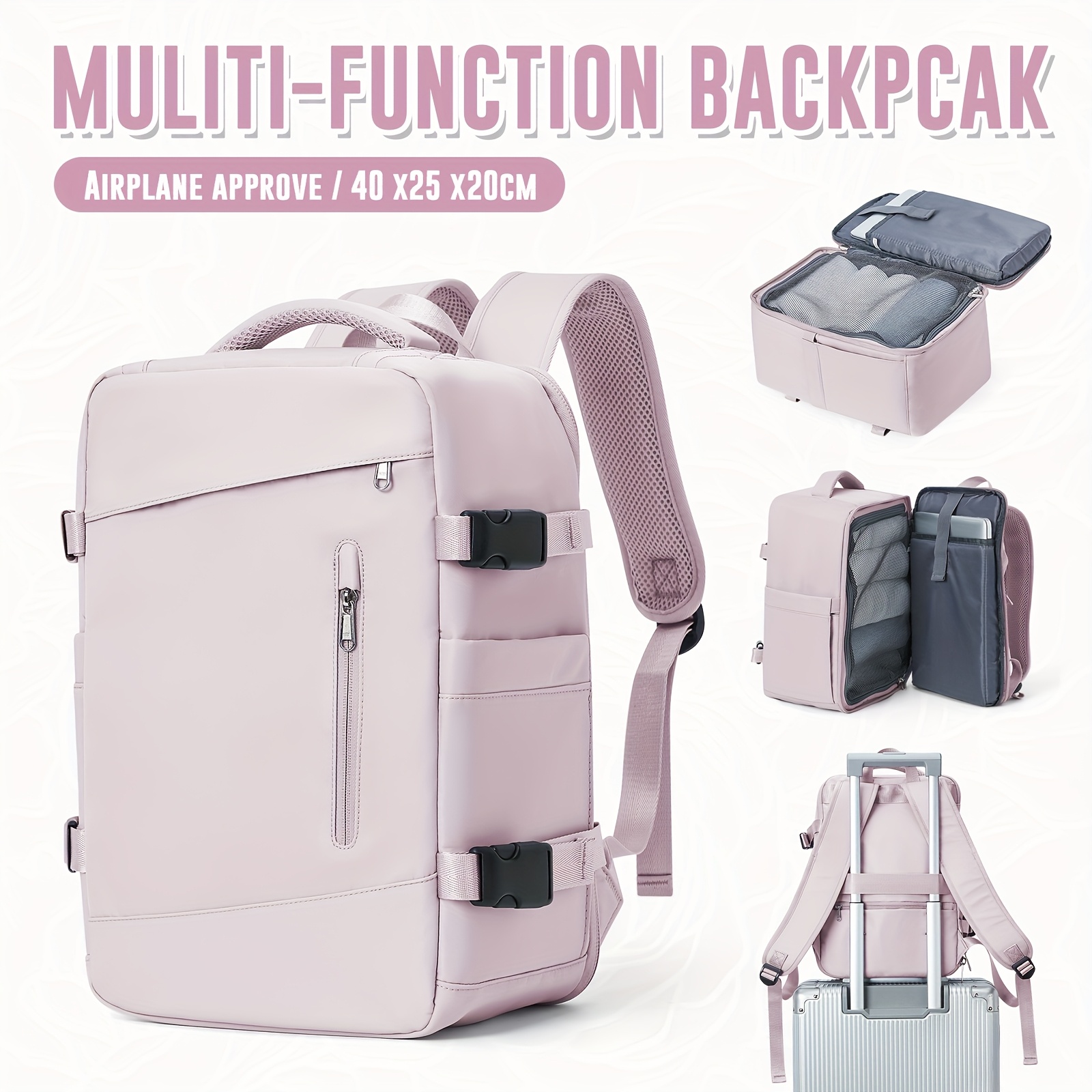 FALARK 40L Carry-On Travel Backpack - Flight Approved, Fits 17" Laptop, With Packing Cubes, Pink