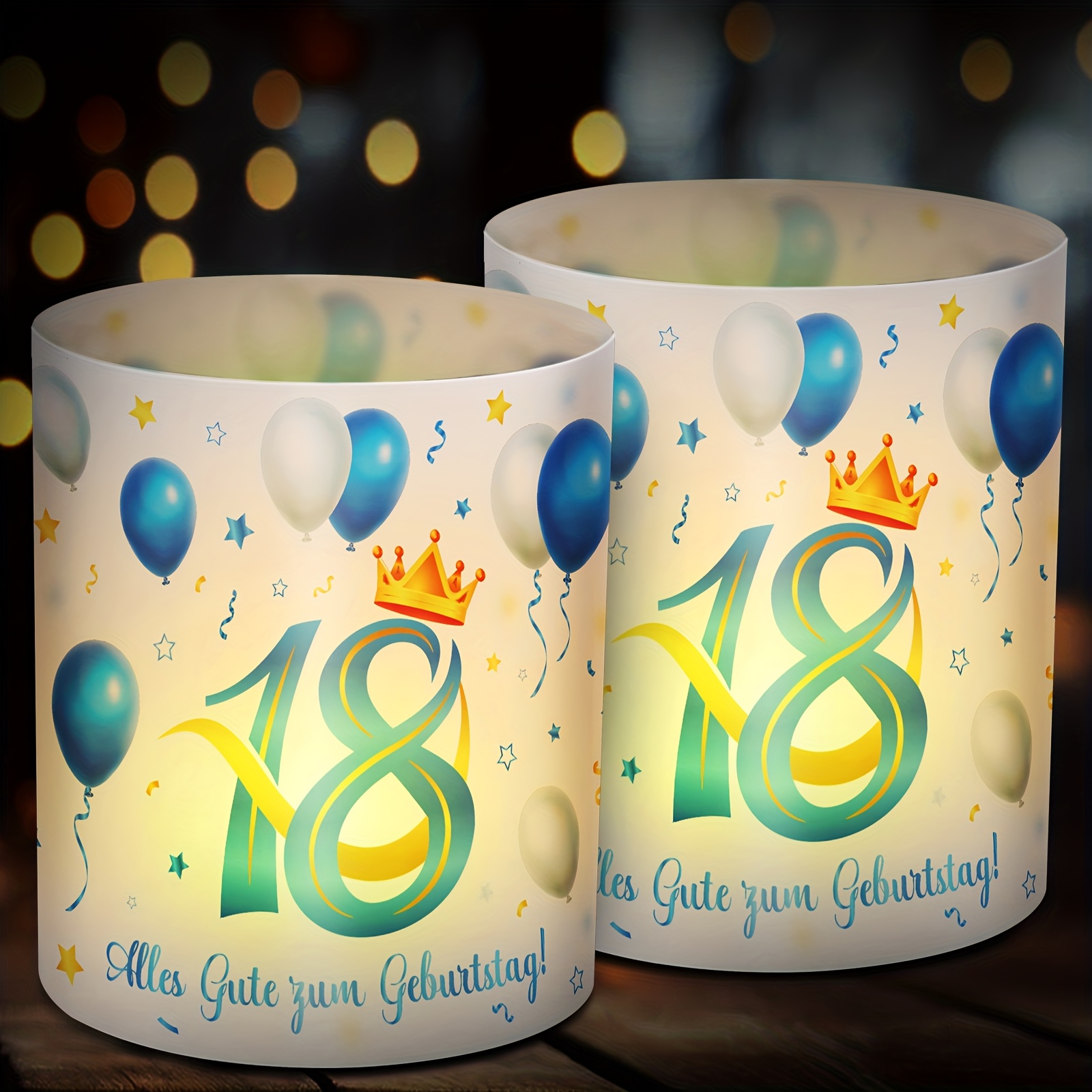 Image of 12pcs 18 Year Golden Birthday Lampshade Candlestick Sleeve Alles Gute Zum Geburttag German Party Decoration Decoration Table Decoration Birthday Table Decoration Blue Crown Theme