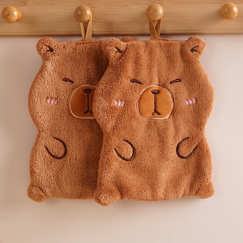 TEMU 2pcs Serviettes à main mignonnes de capybara, séchage rapide, douces, en épaissie, adaptées et à de bain, peuvent suspendues pour le rangement