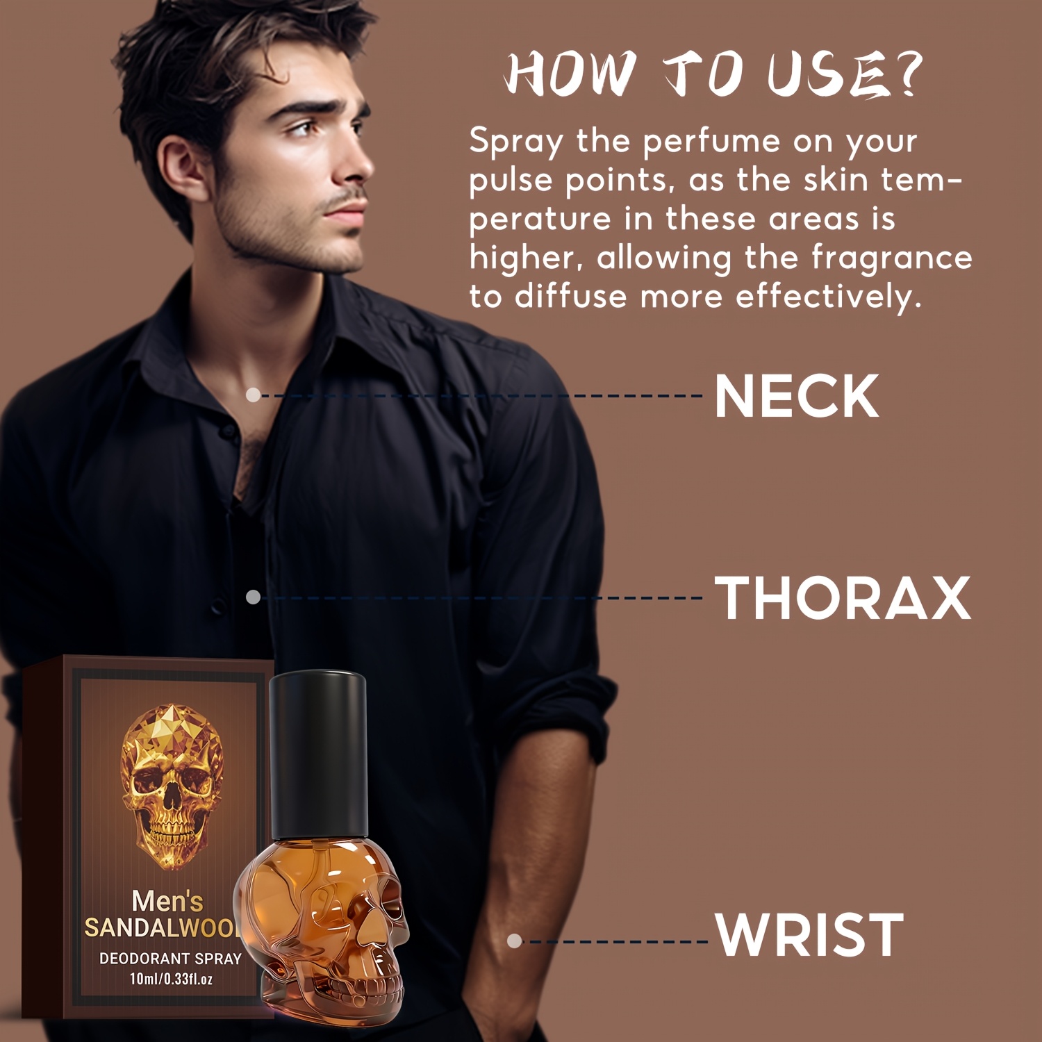 Sandalwood Luxury Deodorant Spray for Men, Featuring a Classic And Captivating Sandalwood Scent, Instantly Refreshes Underarm Skin, Suitable for The Whole Body, a Must-Have for Date Nights, Showcasing Elegant Charm, Lasts for 24 Hours