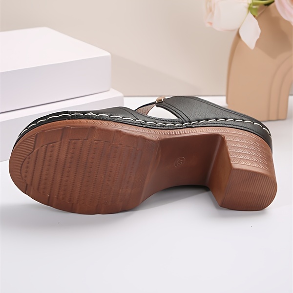 women s chunky heel sandals fashion open toe dress pumps details 5