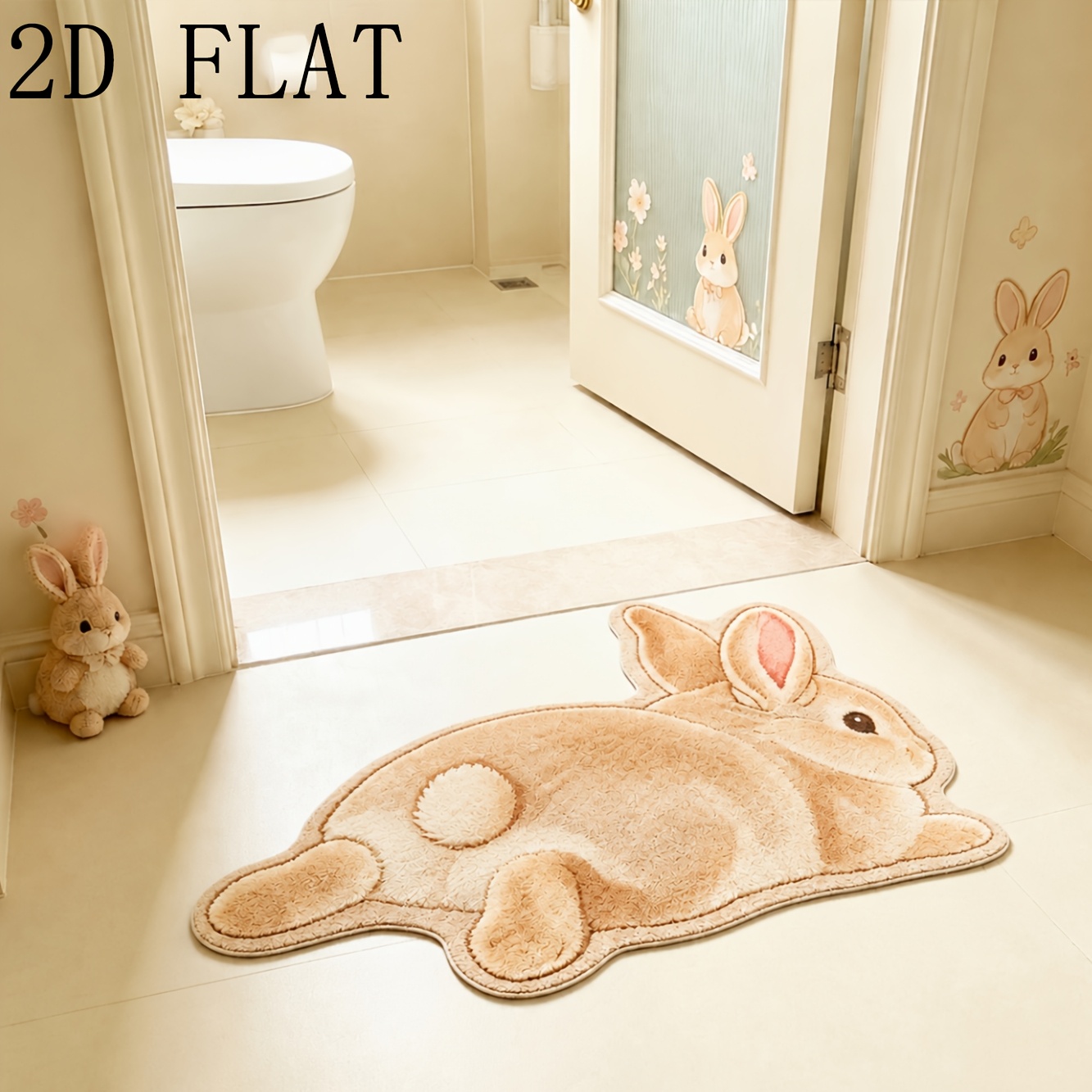 TEMU 1pc Rabbit Rug Suitable For Room, Plush Carpet With Rabbit Design, Soft Fluffy For Bedside, Living Room, Balcony, Hand Washable Cream Rabbit
