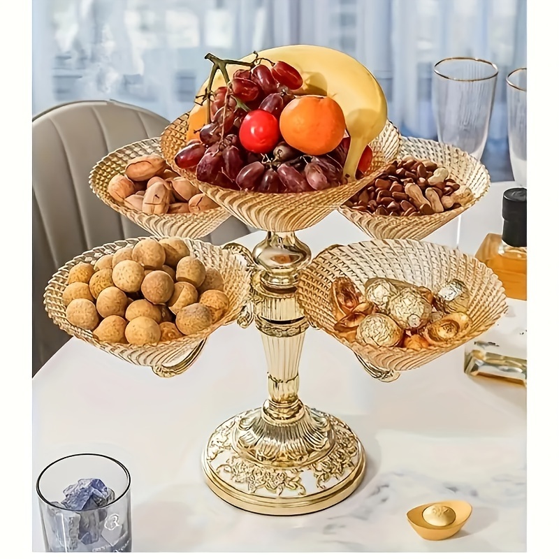 1pc, Panier à fruits rotatif de luxe européen, plateau à friandises et bonbons multicouche haut de gamme, centre de table pour salon, présentoir à fruits en plastique, articles de fête, décoration de table