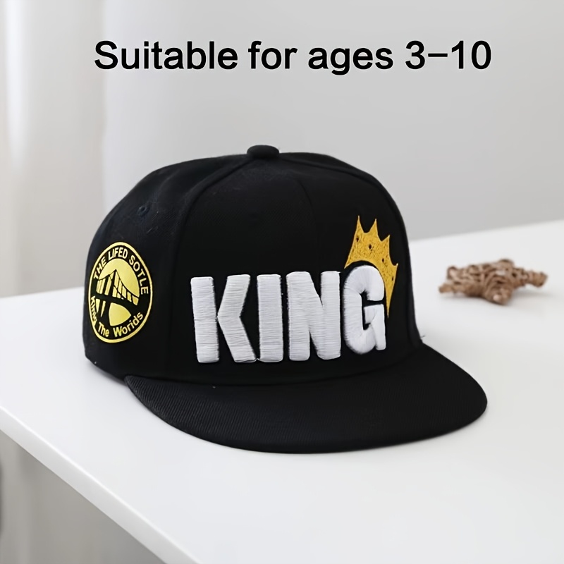 Image of Boys Fashion- Hip Hop Cap With Stylish King Embroidery - Suitable For , Suitable For Children Aged 3 Years
