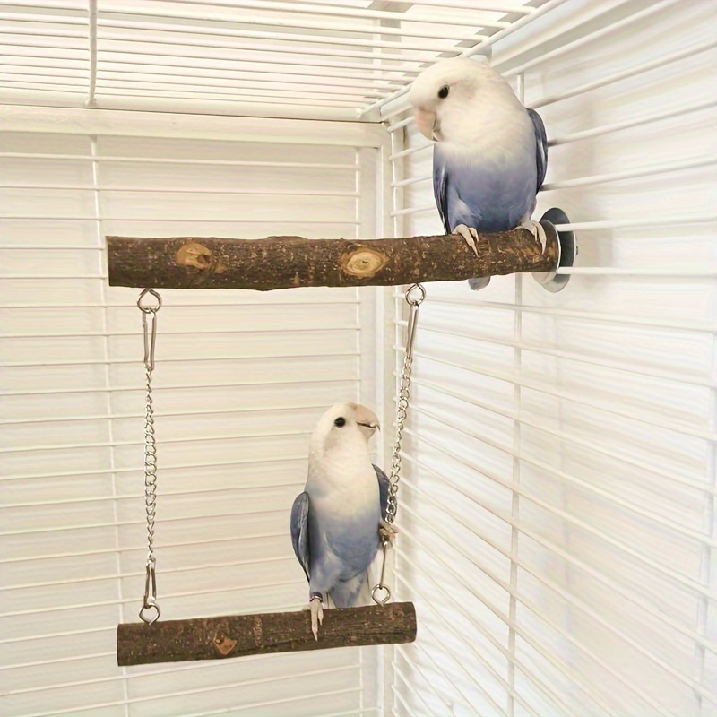 

Natural Wood Parrot Playset - Cockatiel & Phoenix Swing, Perch Stand With Chew Toys For Birdcage Accessories