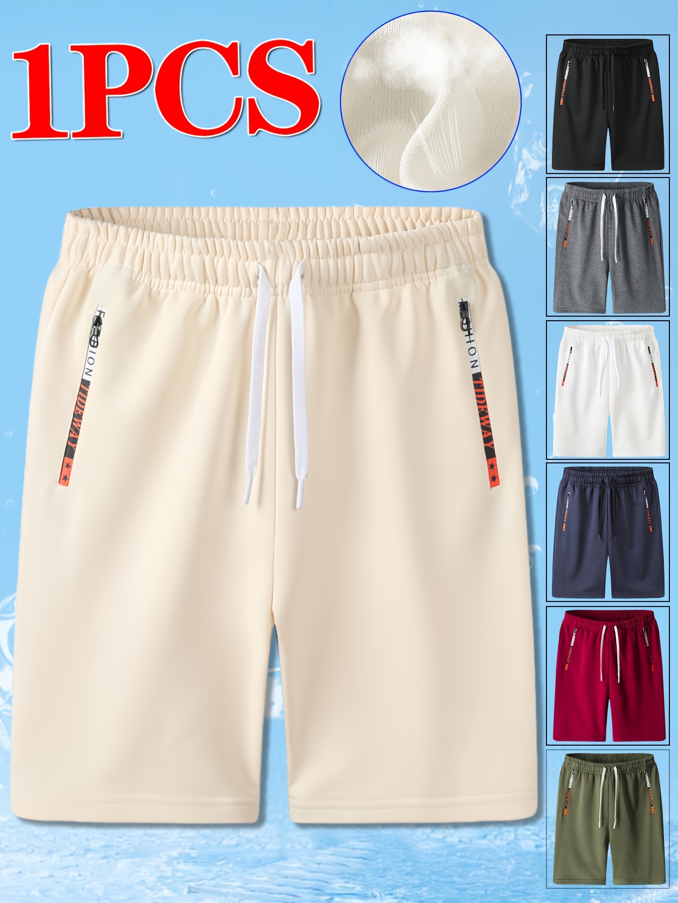 1pc Men's Breathable Knit Athletic Shorts with Elastic Waist & Zipper Pockets - Moisture-Wicking Workout Shorts for Running, Gym, Training, Beach - Multi-Color Options, Smooth Texture Fabric