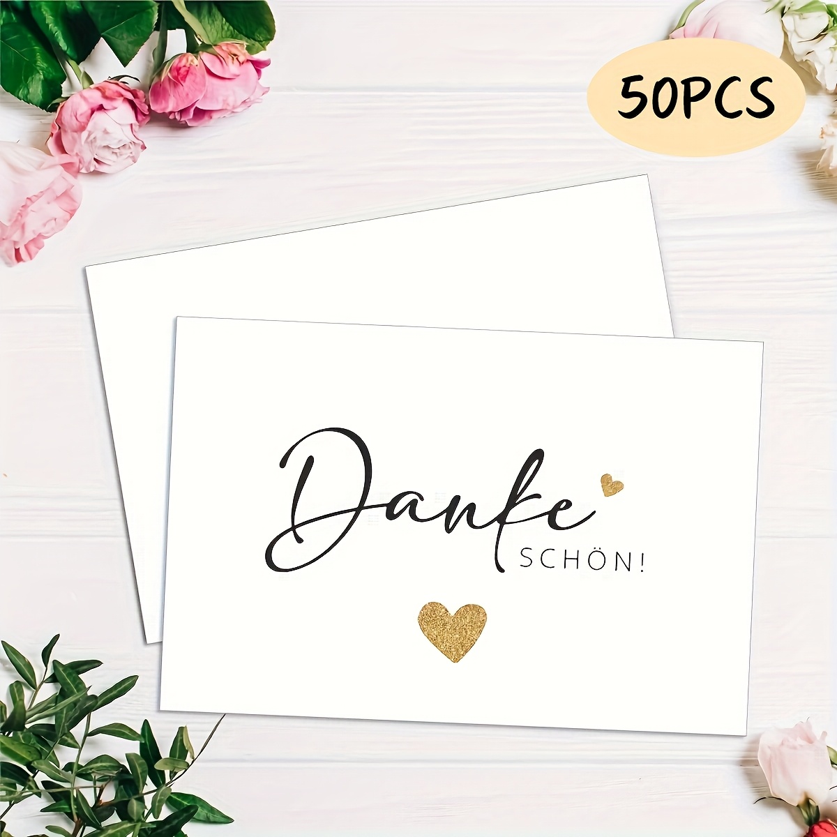 Image of 50 Elegant Thank You Cards Suitable For Weddings, Birthdays, Baptisms, Etc. - 3.5x2.1 Inch German Text Postcards, Office Supplies, Postcards