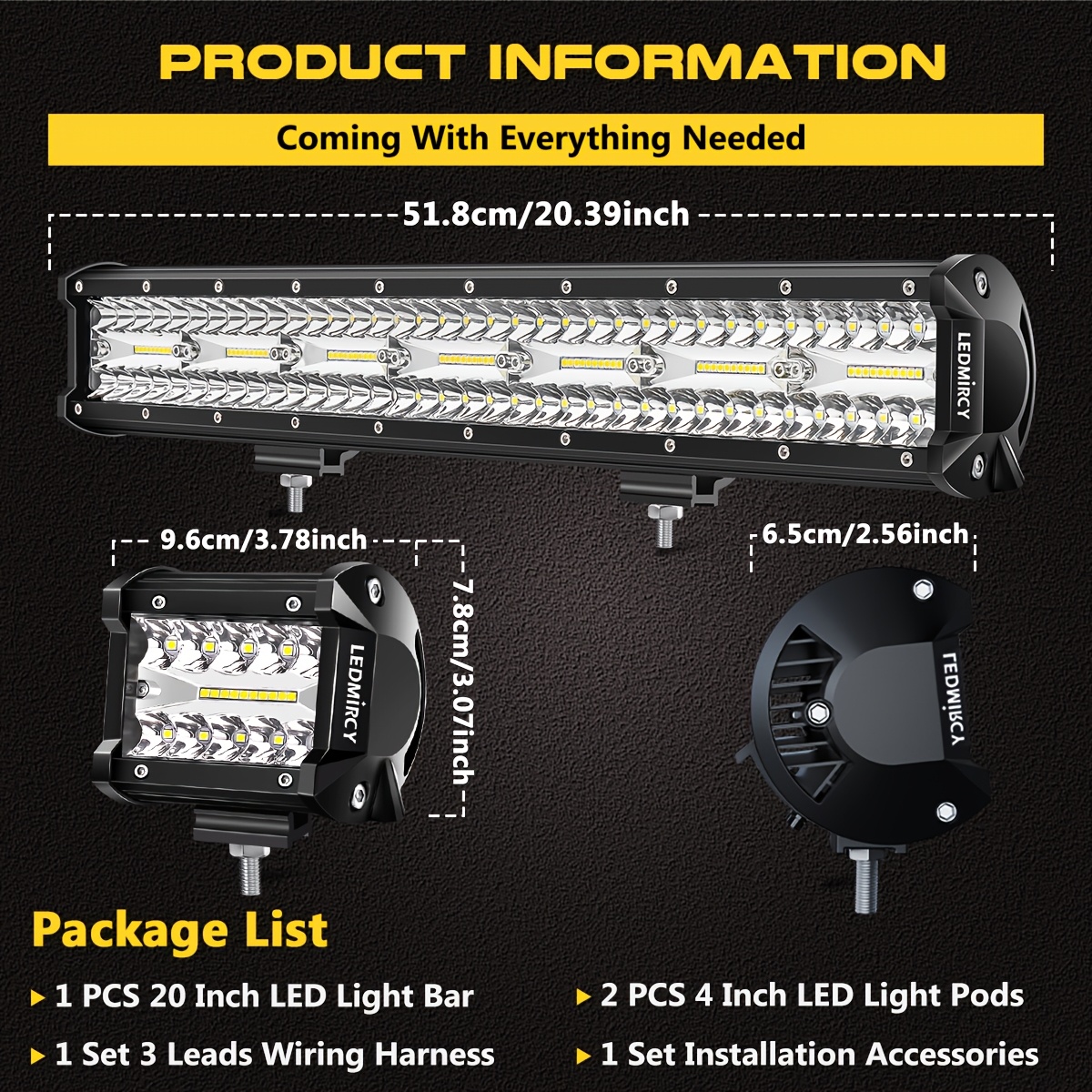 LEDMIRCY 50.8 cm White LED Spot Light Bar & Pod Kit