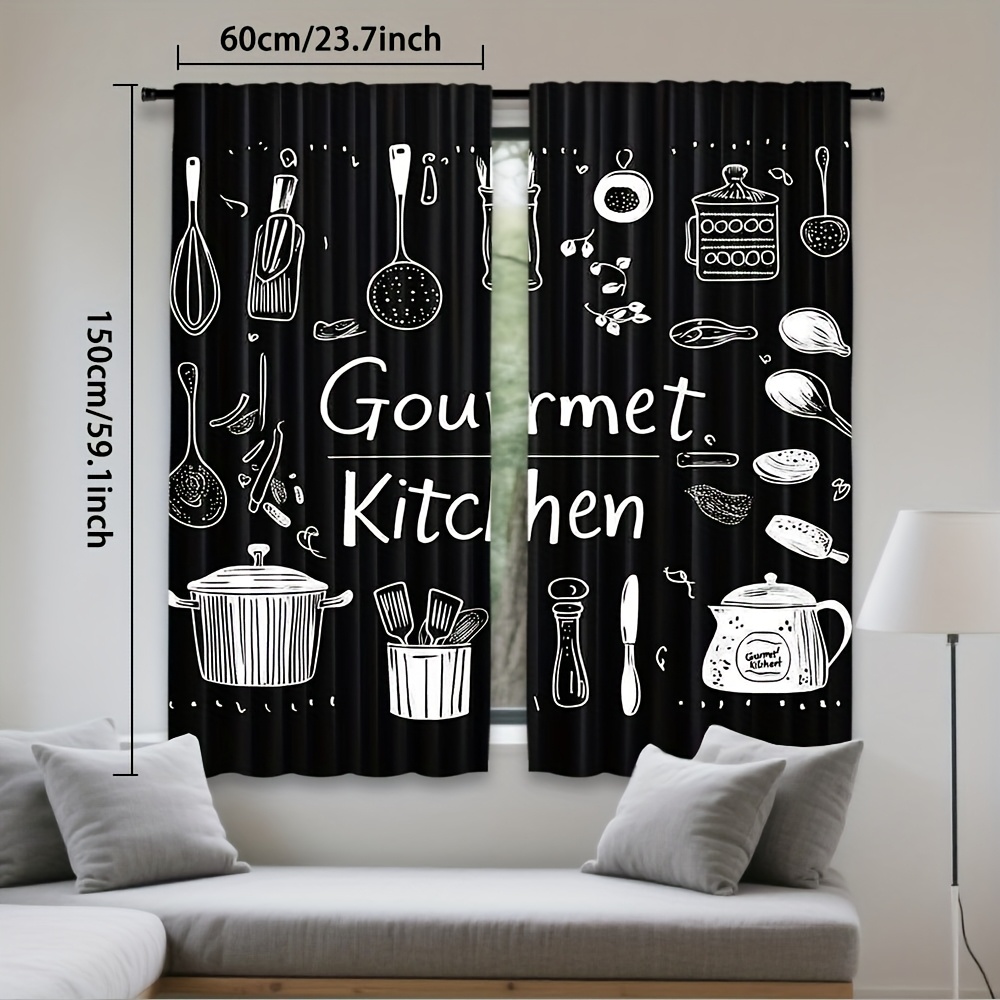 TEMU 2 rideaux de ferme, design à poche de tige, polyester lavable en machine, semi-transparent, décoration toutes pour salon, cuisine ou café - Noir