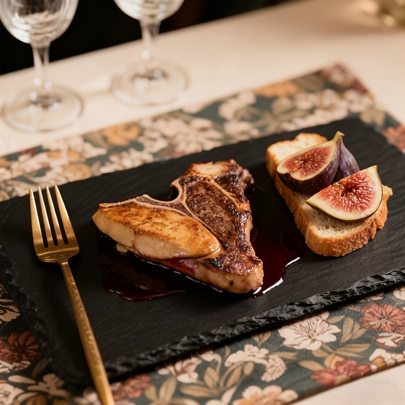 TEMU 1pc Rectangular Stone Dinner Plate - Cheese Tray. Premium Dinner Tray For Sushi And Steak, Black Western Creative Natural , Japanese Grill Plate