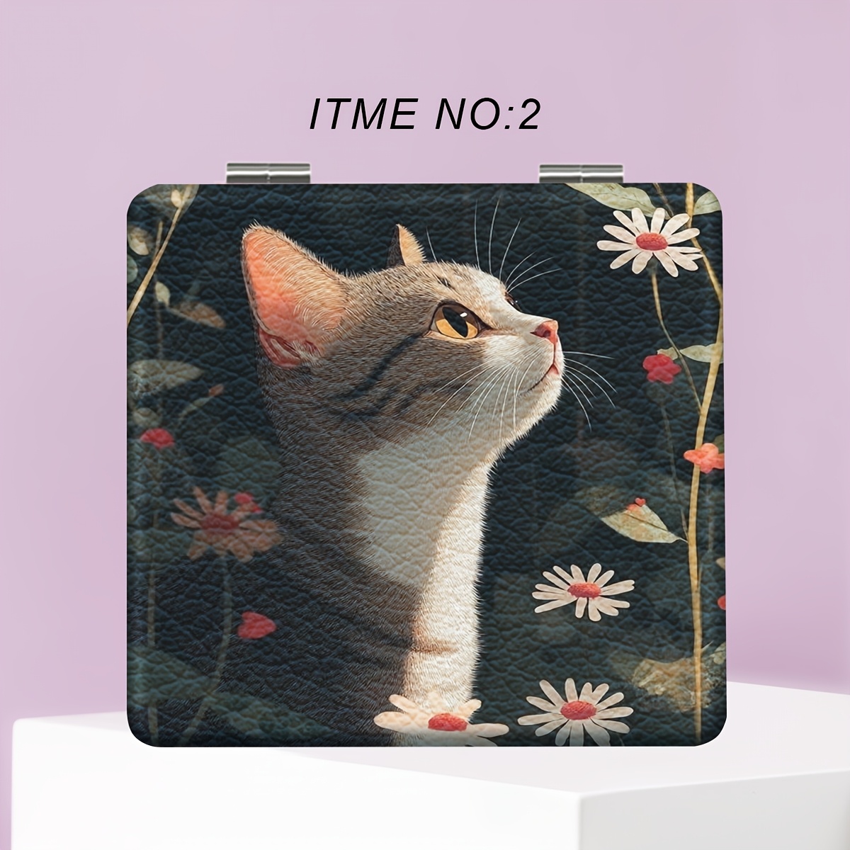 TEMU Flowers, Kittens, Portable Makeup Mirrors, Folding Small Mirrors, Handheld Makeup Mirrors, Flip Covers, Portable Square Make-up Mirrors, Daily