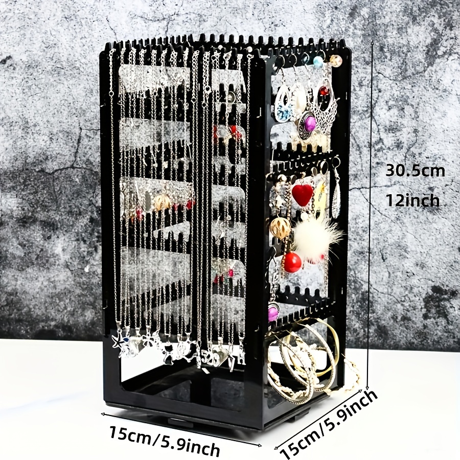 

1pc 360° Rotating Jewelry Organizer, Multifunctional Earring, Necklace & Accessory Display Stand, Portable With Strap Storage Solution,