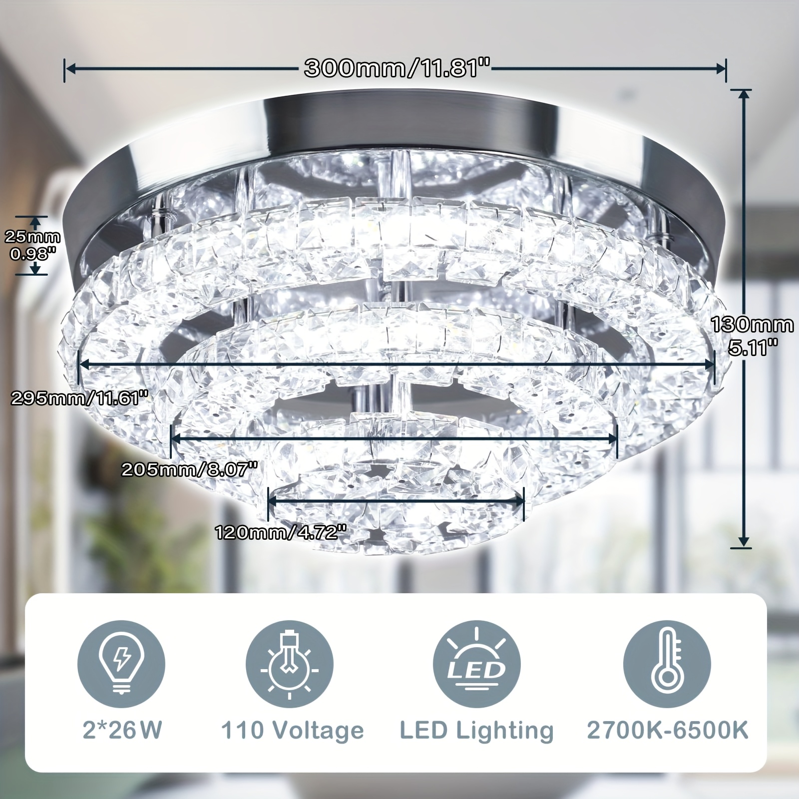 11 8 modern crystal led chandelier three tier flush mount