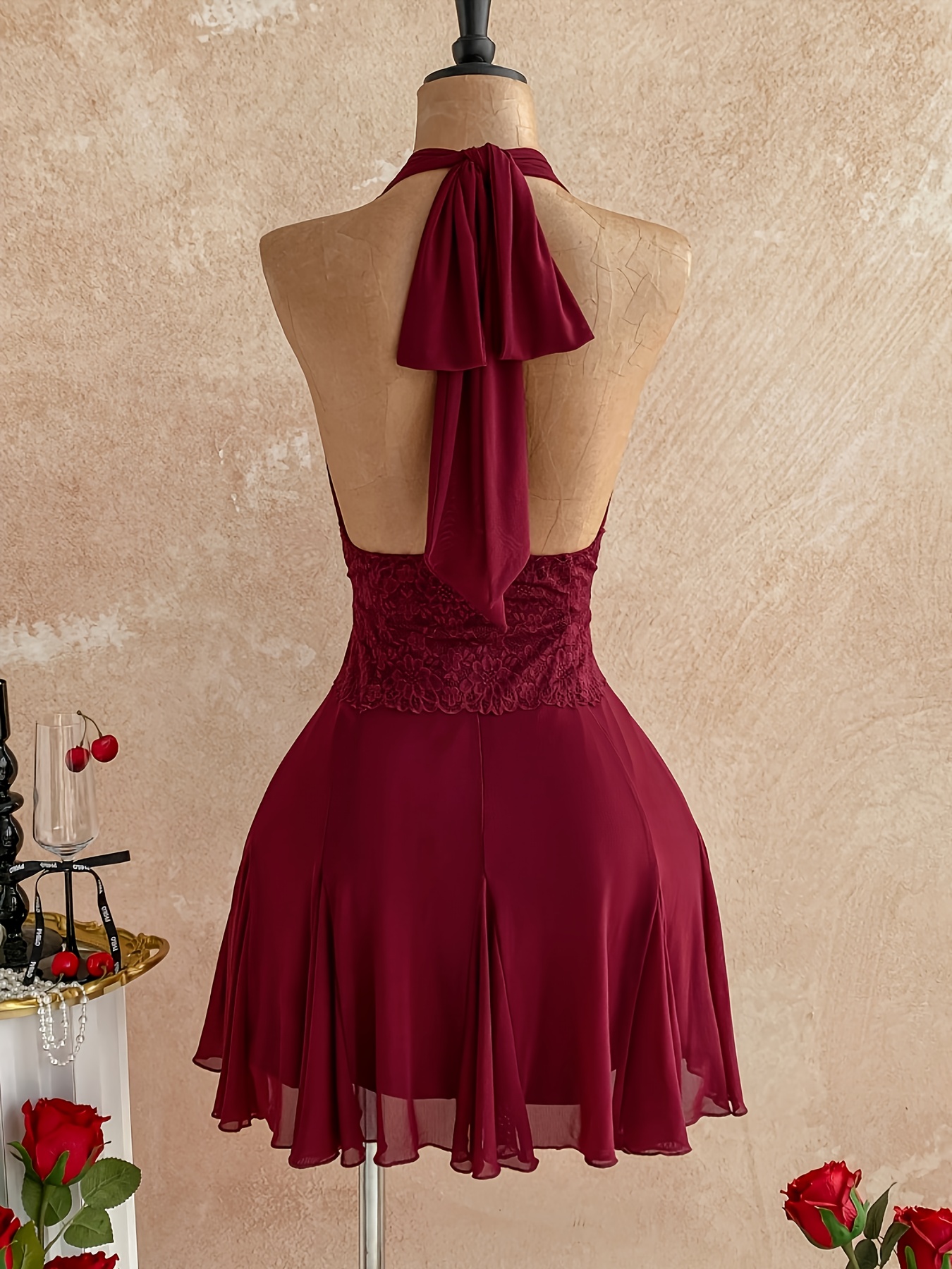 chinese dress ladies Lost Files Wine Lace Wrap Mini Dress | Keyhole