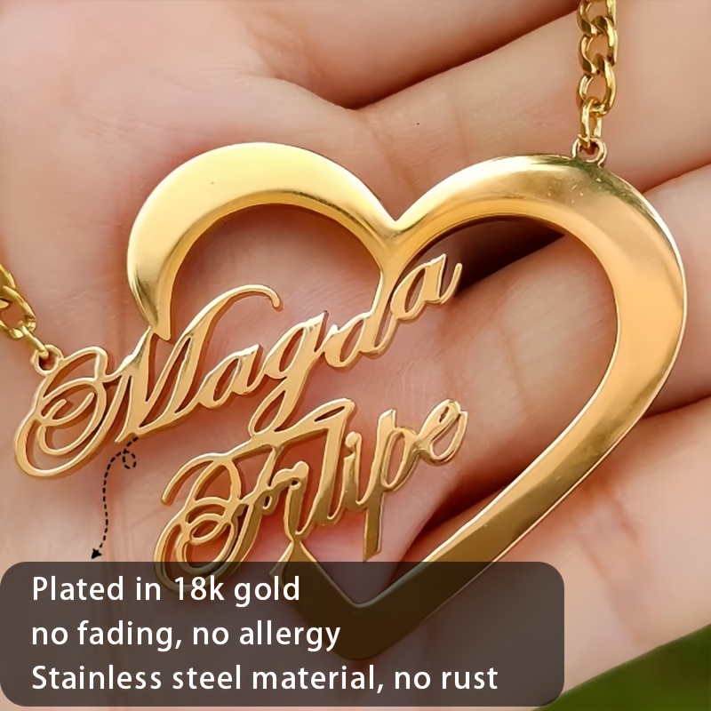 Custom 18K Plated Stainless Steel Name Necklace with Heart Pendant