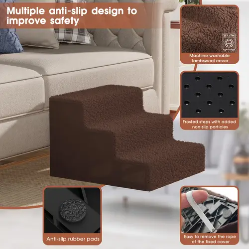 3 step dog stair for beds or couches widen pet stairs for dogs and cats with non slip and removable cover pet ramp with solid frame ideal for medium dogs large dogs dark brown send 1 pet roller gifts