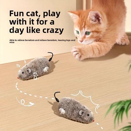 interactive running mouse plush toy cartoon cat wind up toy adjustable interactive plush pet toy durable plastic no battery needed suitable for medium breeds cat interactive cat toy adjustable mouse toy indoor cat toy
