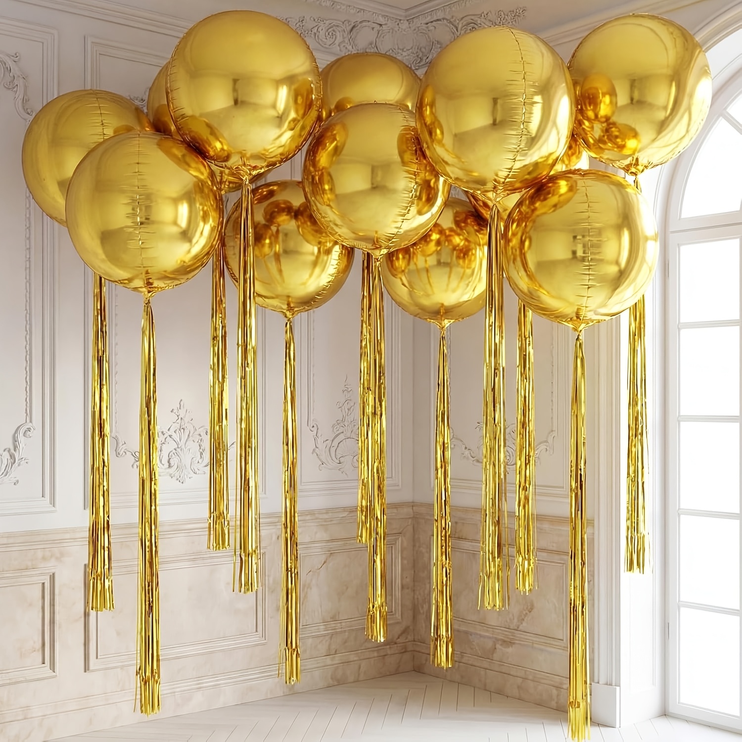TEMU Accessoires de Photographie Lot de 12 pièces, Kit de Ballons en Feuille d'Aluminium à , Décorations de Boules Suspendues Dorées, Convient pour