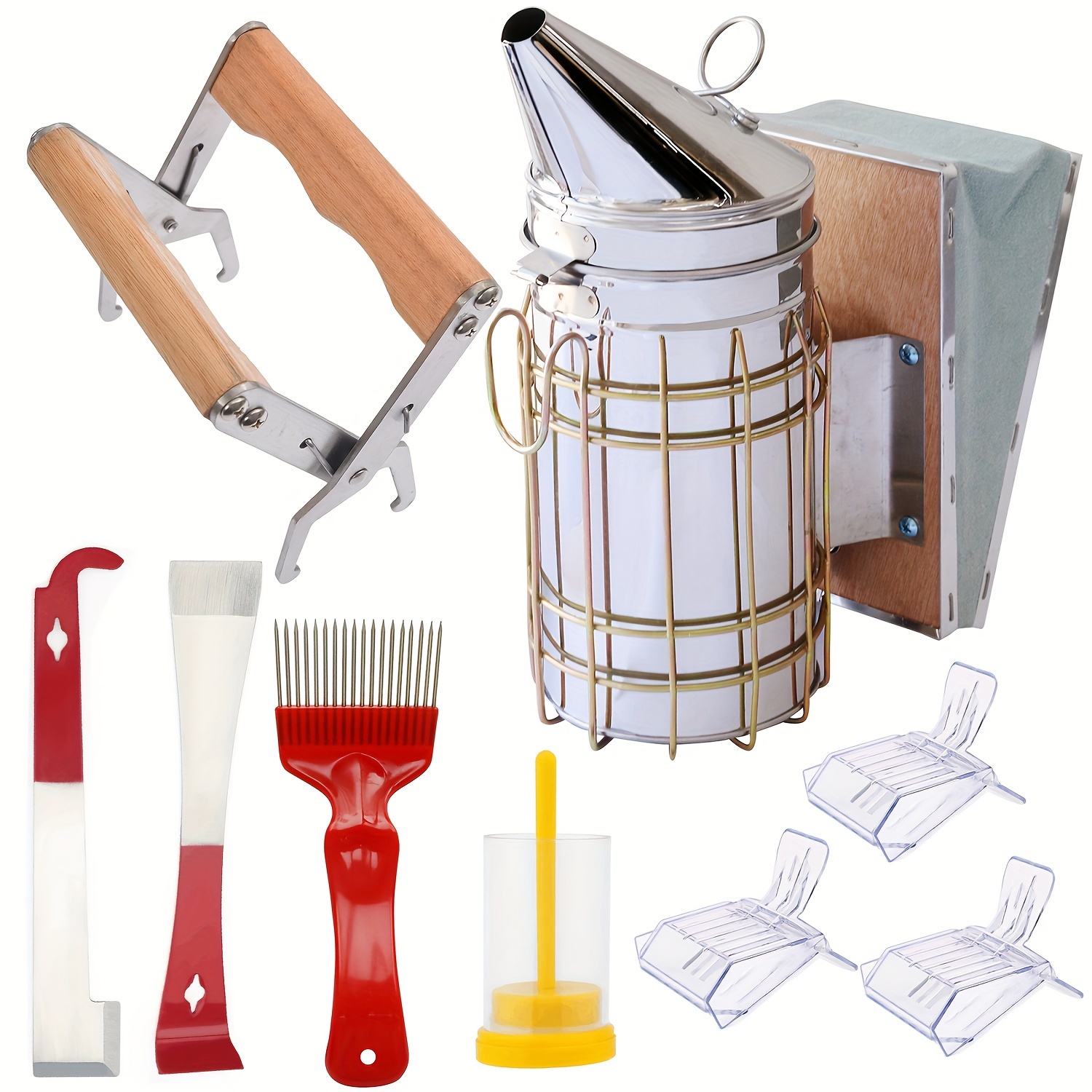 Kit Strumenti Apicoltura 10 Pezzi - Affumicatore, Ganci, Forchetta, Clip Regina, Per Apicoltori