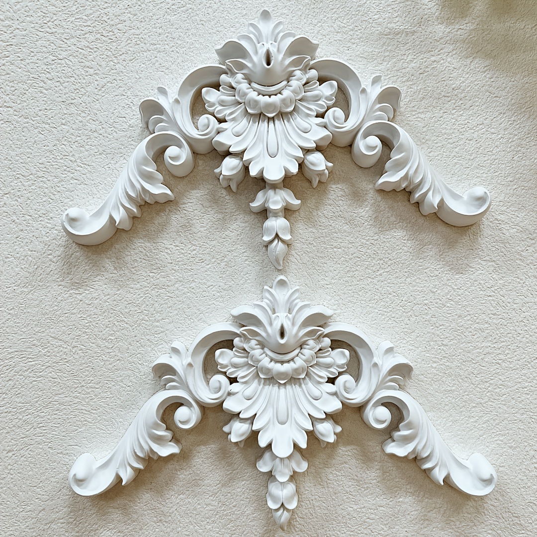 Image of 2pcs French Vintage Carved Pu Corner Flower Wall Sticker Restaurant Decorative Border Faux Gypsum Cornice Ceiling Trim Villa Renovation