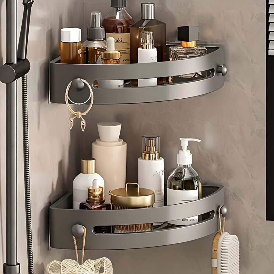 

2-tier Rust-proof, Corner Shower Caddy, For Bathroom Shower Necessity Storage, No Drilling Required, Abs Plastic Shower Caddy, Dark Gray, Shelves