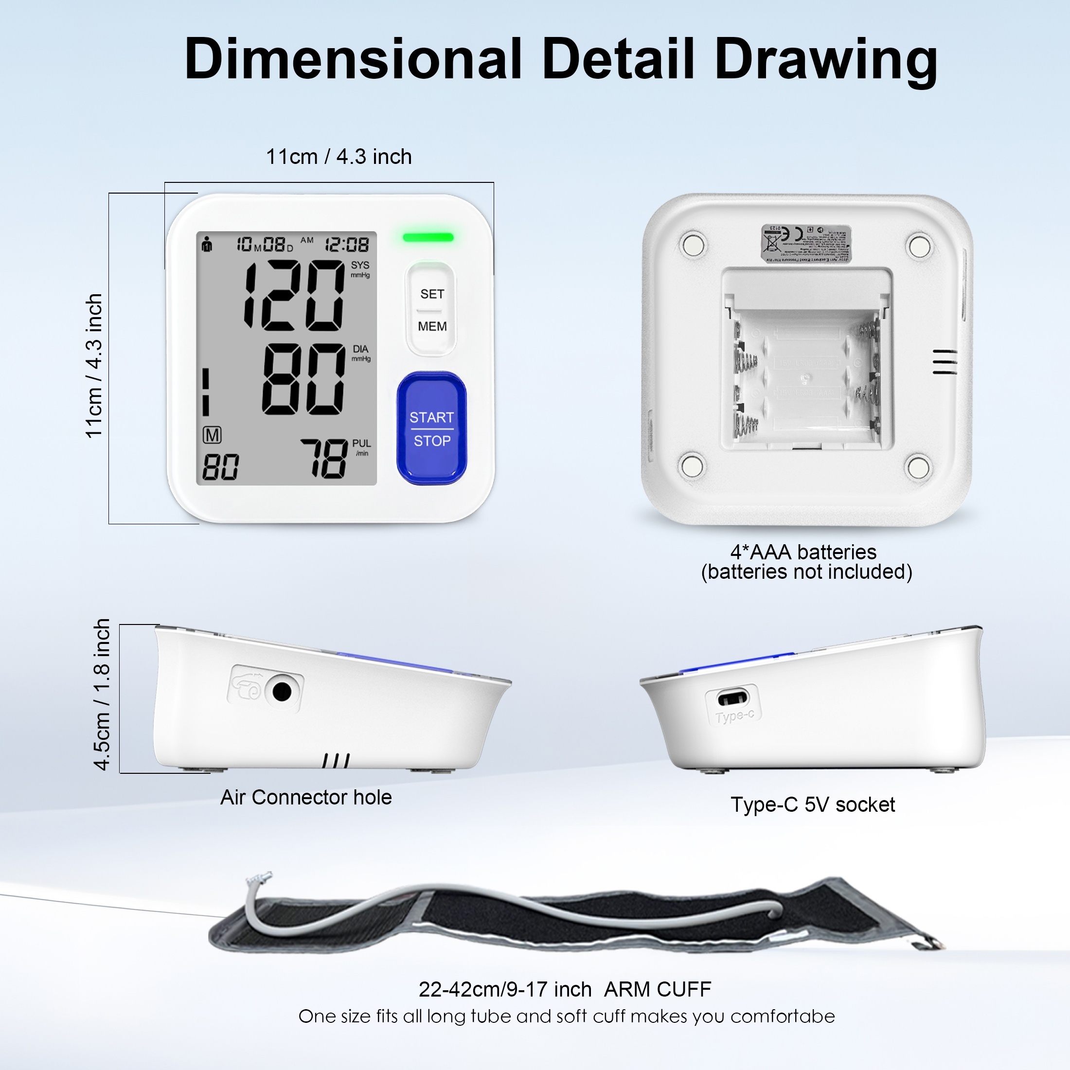   oversized 2 way digital   with 22 42cm   2 90 memory usb cable alarm high   portable   use perfect gift for family parents friends battery not included travel health tool   clear display device Product details 3