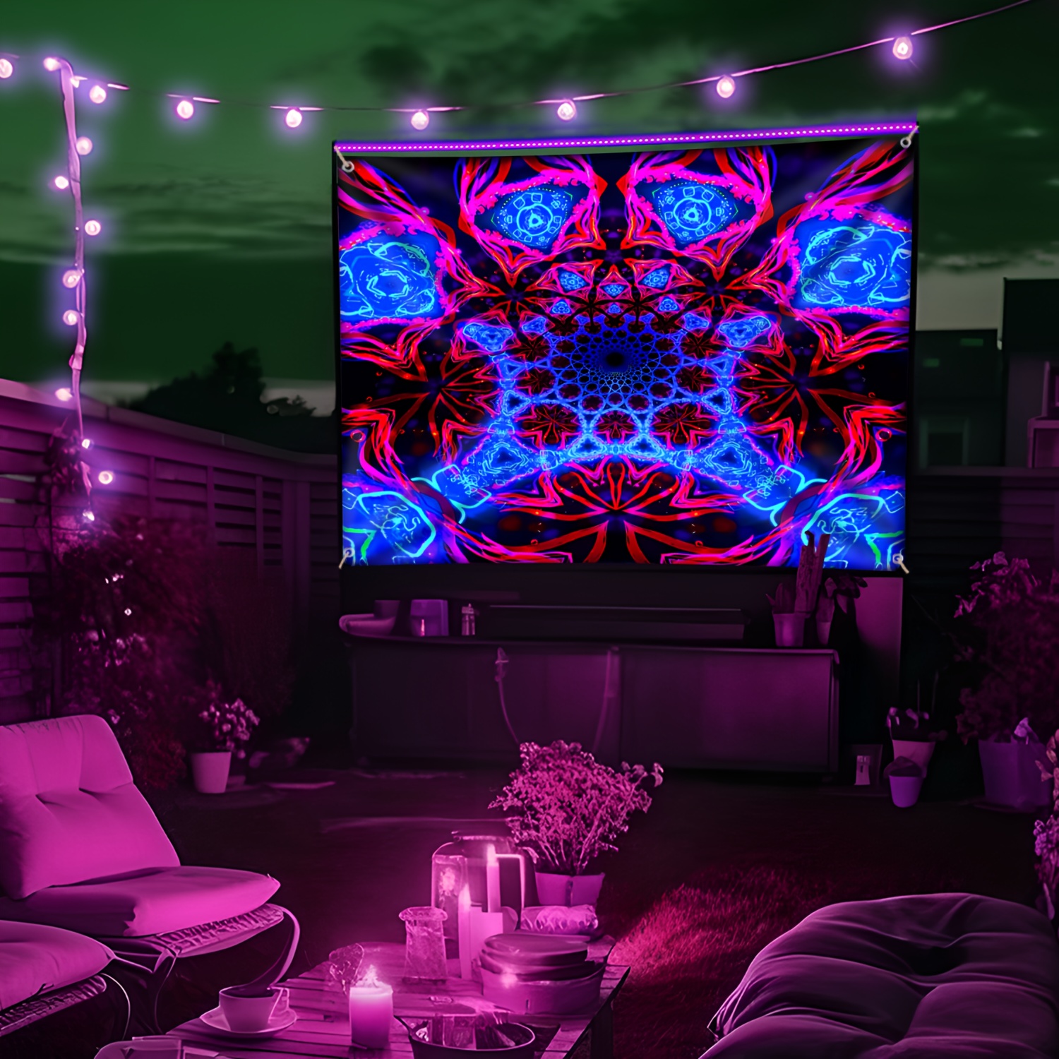 TEMU 1pc Cool And Mysterious Energy Web-uv Black Light Large Size Landscape Photo Background Wall Hanging, Outdoor Decor Tapestry, Party Decor, Wall