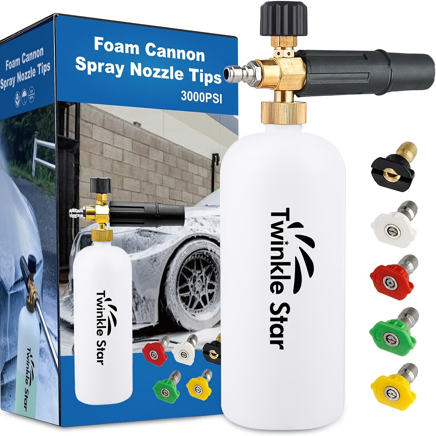 

Foam Cannon 1 L Bottle Snow Foam Lance With 1/4" Quick Connector, 5 Nozzle Tips For Pressure Washer