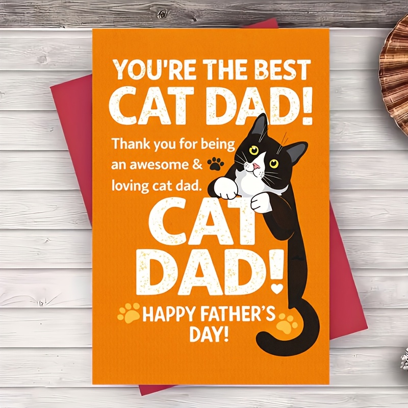 TEMU 1 Envelope And 1 Greeting Cardcat Dad Fathers Day Greeting Card For Him Lover Gift From Parent Appreciation 2d Card For Husband Boyfriend Dad