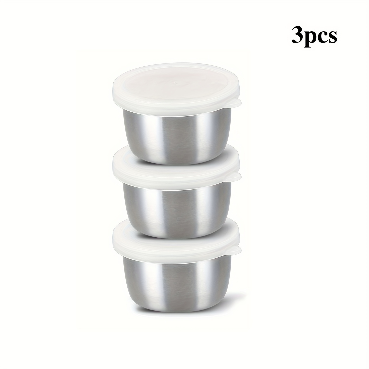 E-shop 3/6 Stück Edelstahl Salatsaucenbehälter - 1,6 oz auslaufsichere tragbare Saucenschalen mit klaren Deckeln, wiederverwendbare Gewürzgläser für