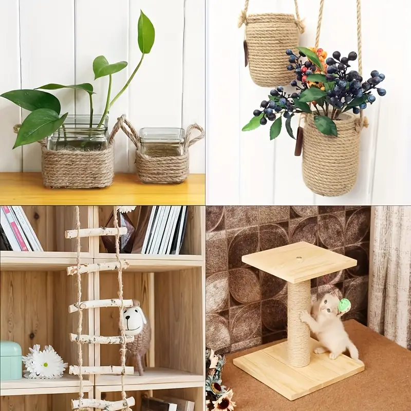 393 7 inch natural jute rope cat scratch linen rope convenient for cats to sharpen claws and climb cat scratching post cat climbing frame accessories cat toys gardening lanyard suitable for diy crafts using natural plant materials safe details 2